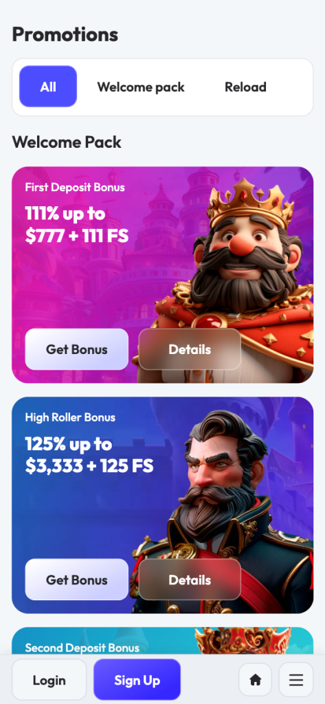 Spin Rise Casino App Interface