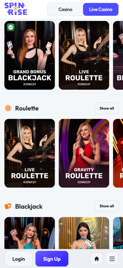 Spin Rise Casino App Interface