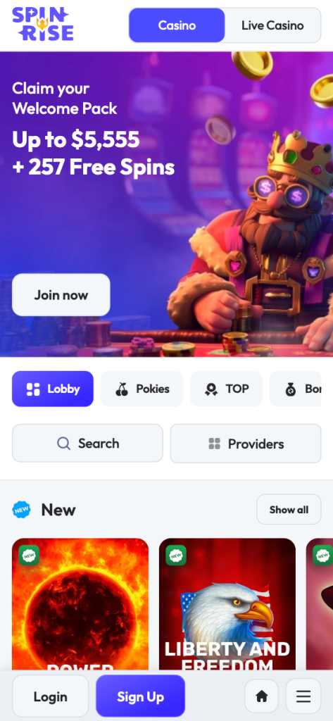 Spin Rise Casino App Interface
